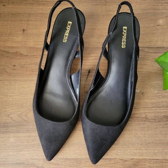 Express Shoes - NEW WITH TAGS EXPRESS BLACK POINTY LOW HEELS SLING BACK SHOES SZ 9